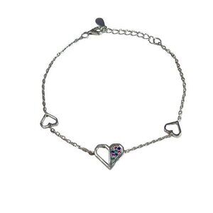 925 Sterling Silver Heart Cubic Zirconia Bracelet - New